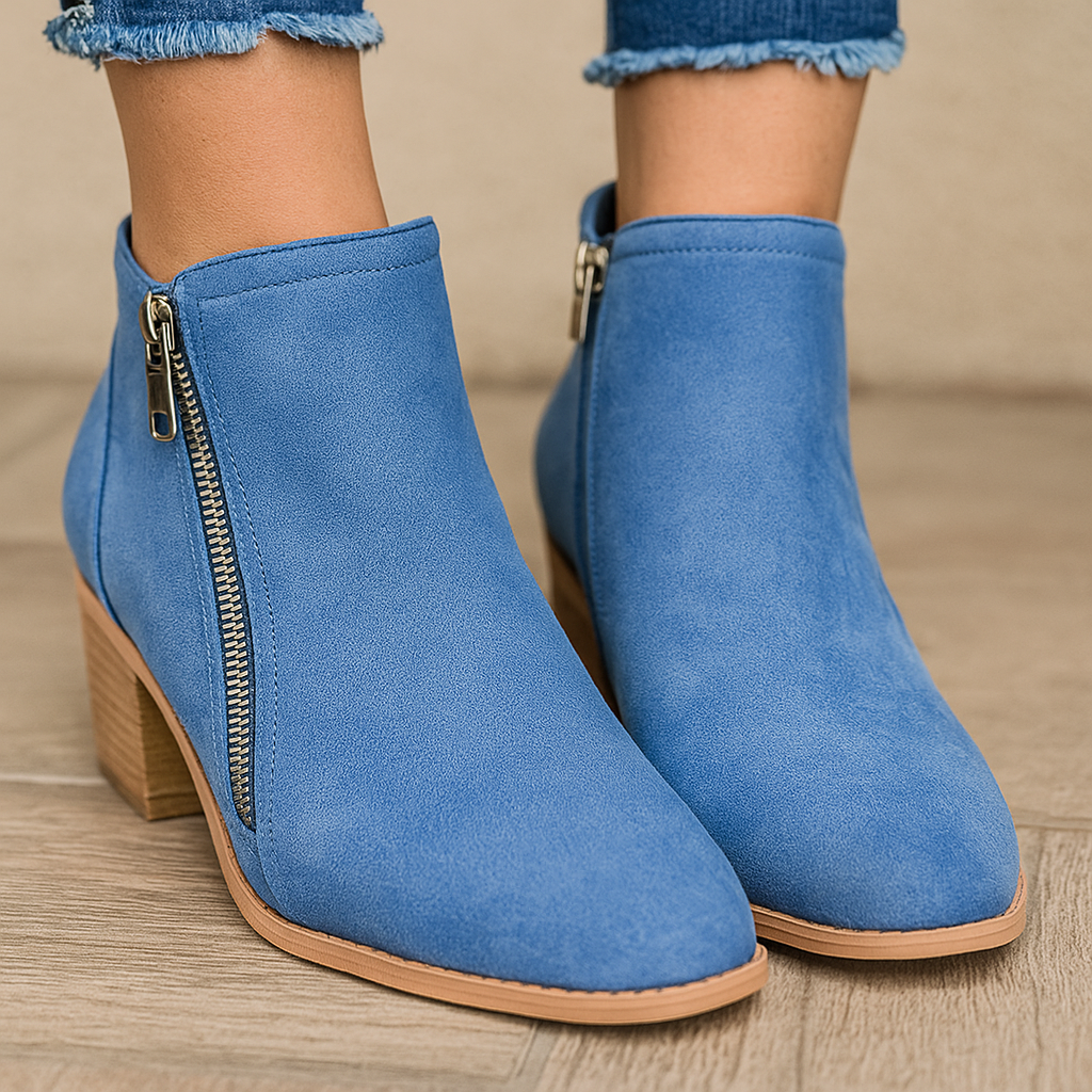 Bottines Zippées Suède Synthétique Femme Talon Bas