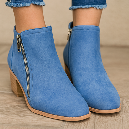 Bottines Zippées Suède Synthétique Femme Talon Bas