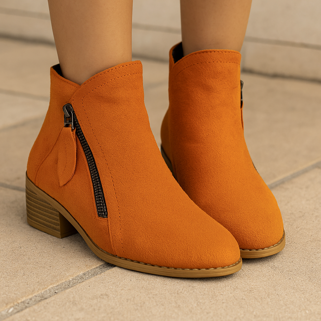 Bottines Zippées Suède Synthétique Femme Talon Bas