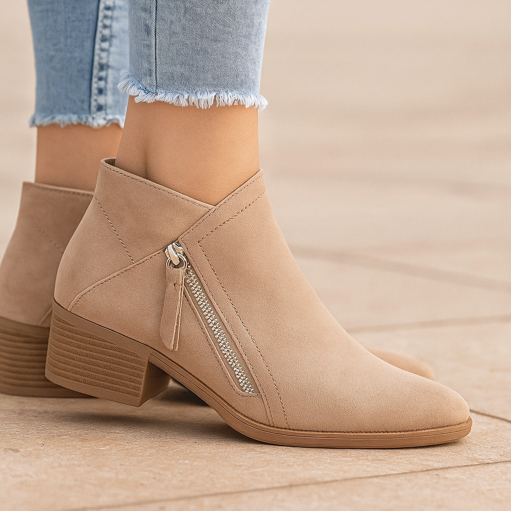 Bottines Zippées Suède Synthétique Femme Talon Bas