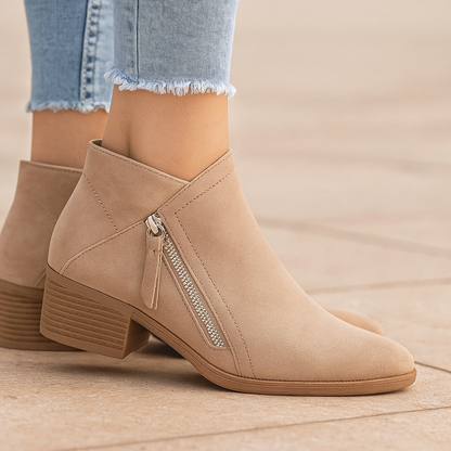 Bottines Zippées Suède Synthétique Femme Talon Bas