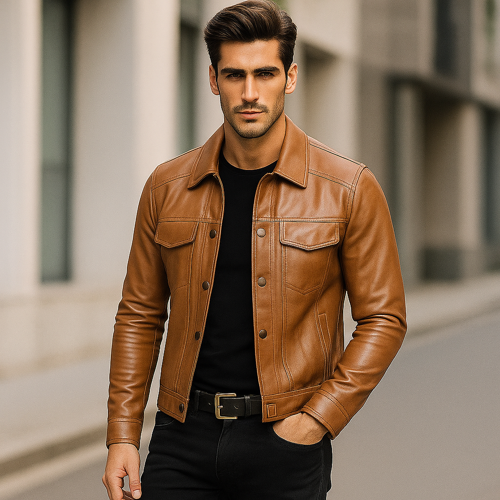 Pánská kožená elegantní motorkářská bunda