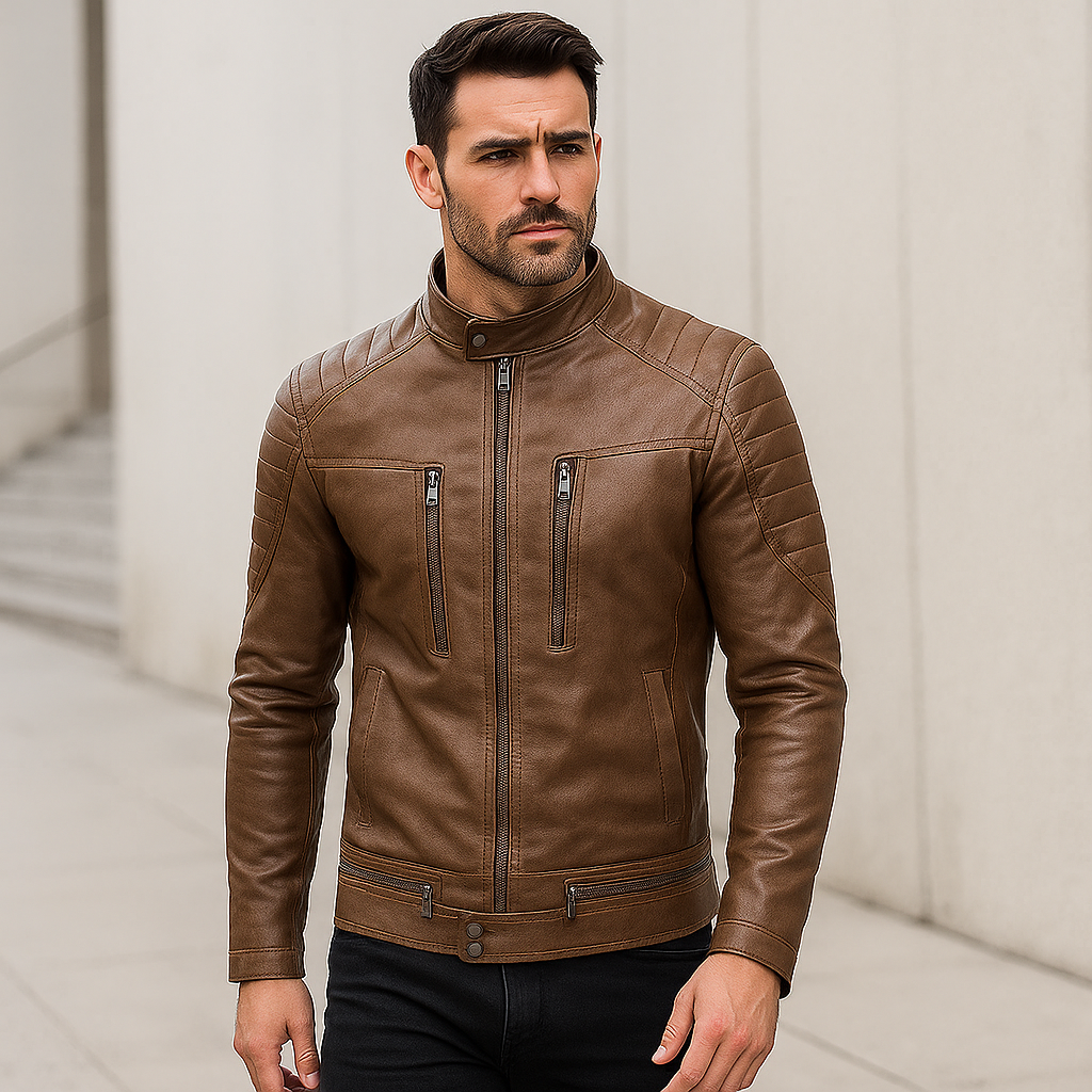 Pánská kožená bunda s vysokým límcem – Styl a důvěra