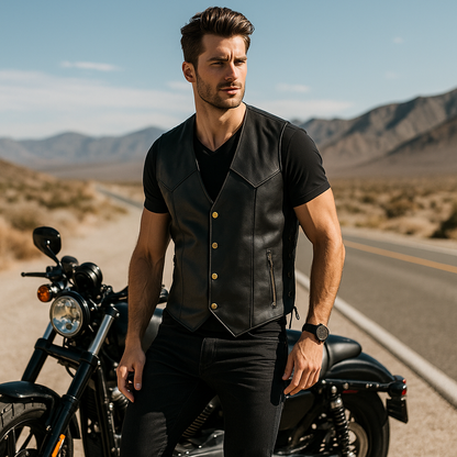 Veste de Moto en Cuir Premium - Style Fort - Confort Optimal