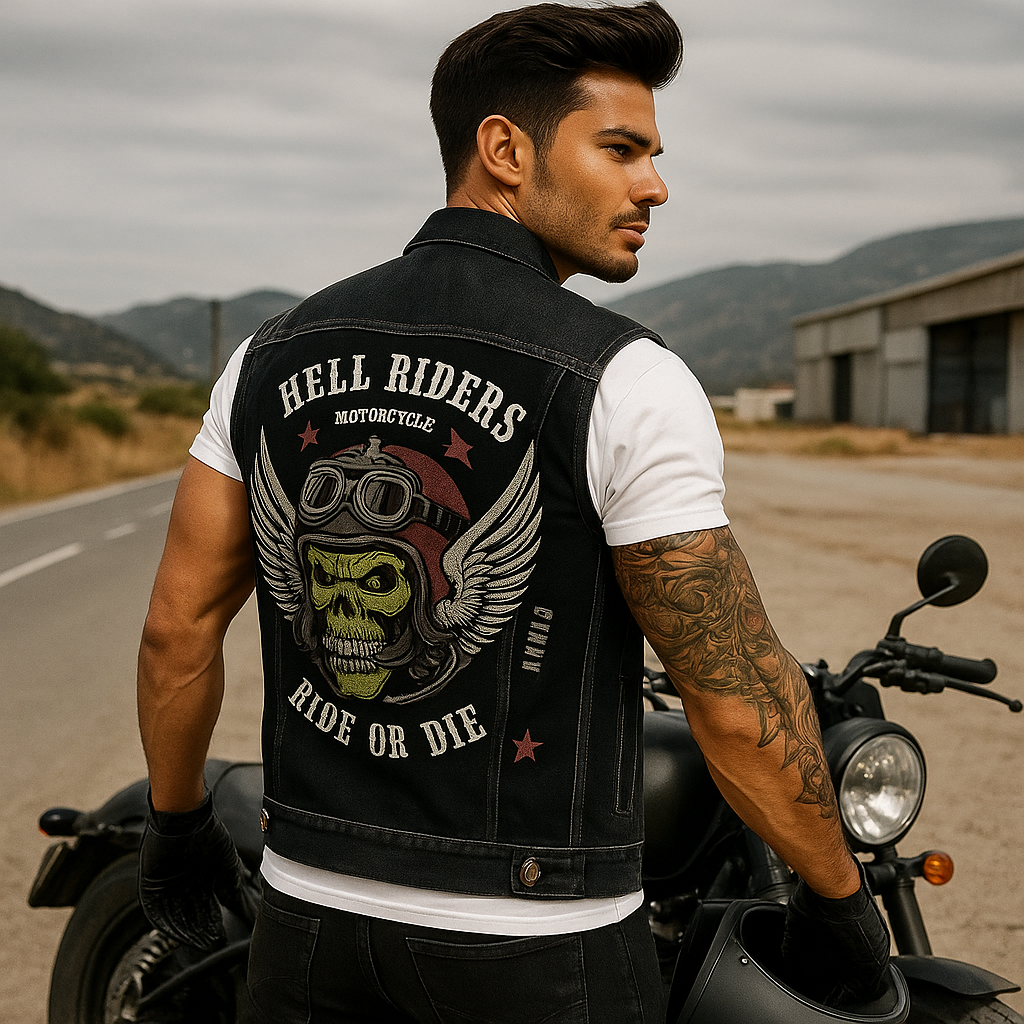 Pánská motorkářská bunda z pevného denimu