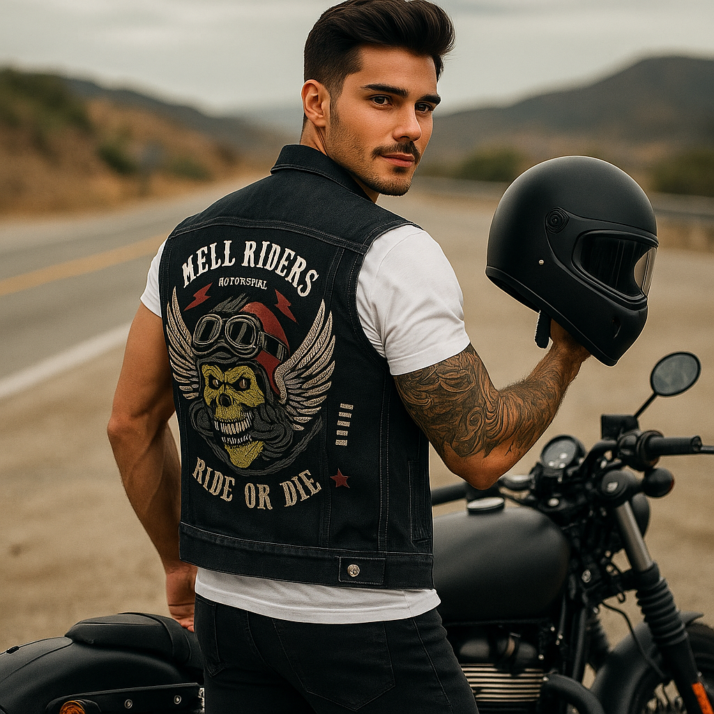 Pánská motorkářská bunda z pevného denimu