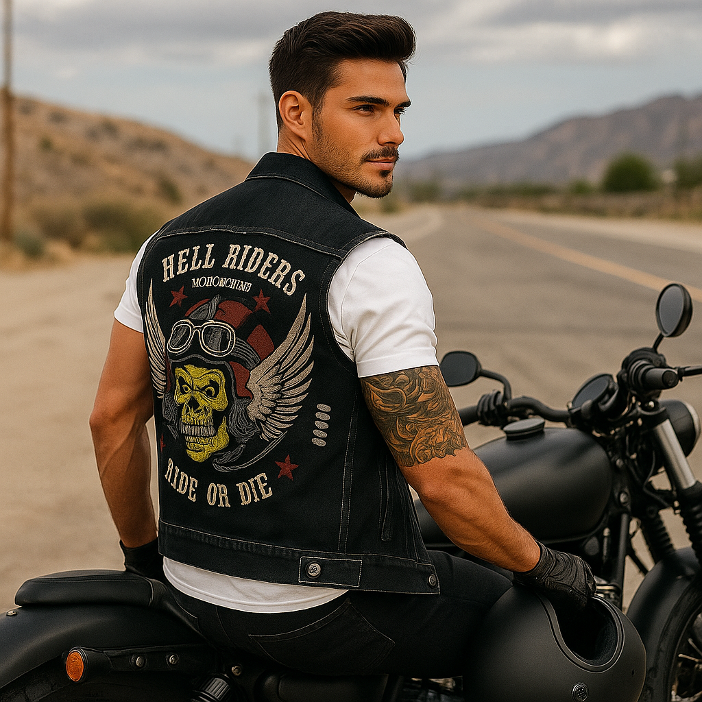 Pánská motorkářská bunda z pevného denimu