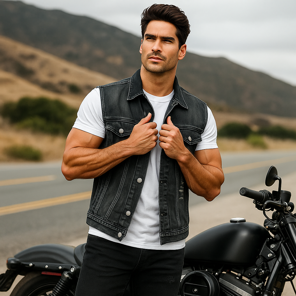 Pánská motorkářská bunda z pevného denimu