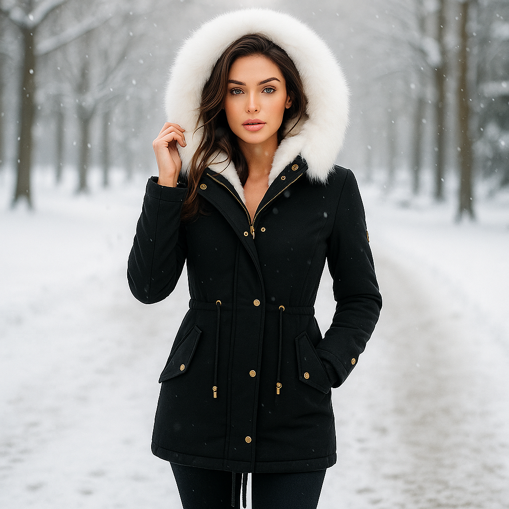 Zimní bunda Stilla Elegantní - Kapuce - Detail knoflíku - Teplá & Stylová