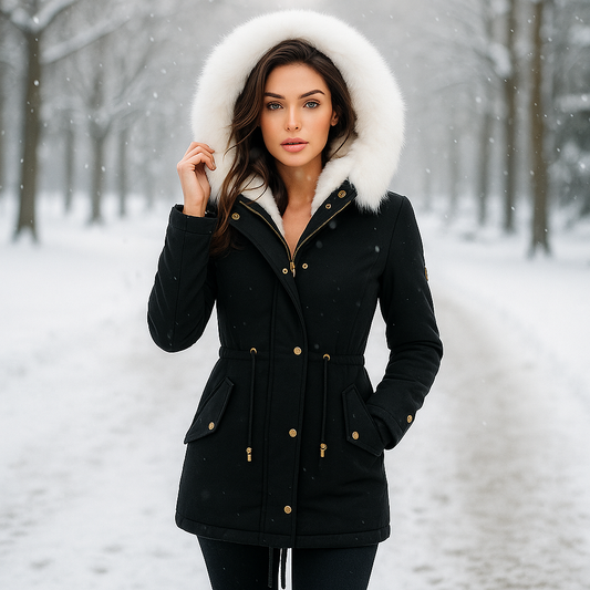 Zimní bunda Stilla Elegantní - Kapuce - Detail knoflíku - Teplá & Stylová