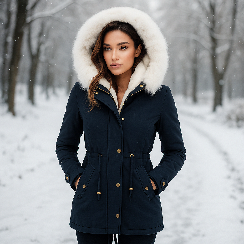 Zimní bunda Stilla Elegantní - Kapuce - Detail knoflíku - Teplá & Stylová