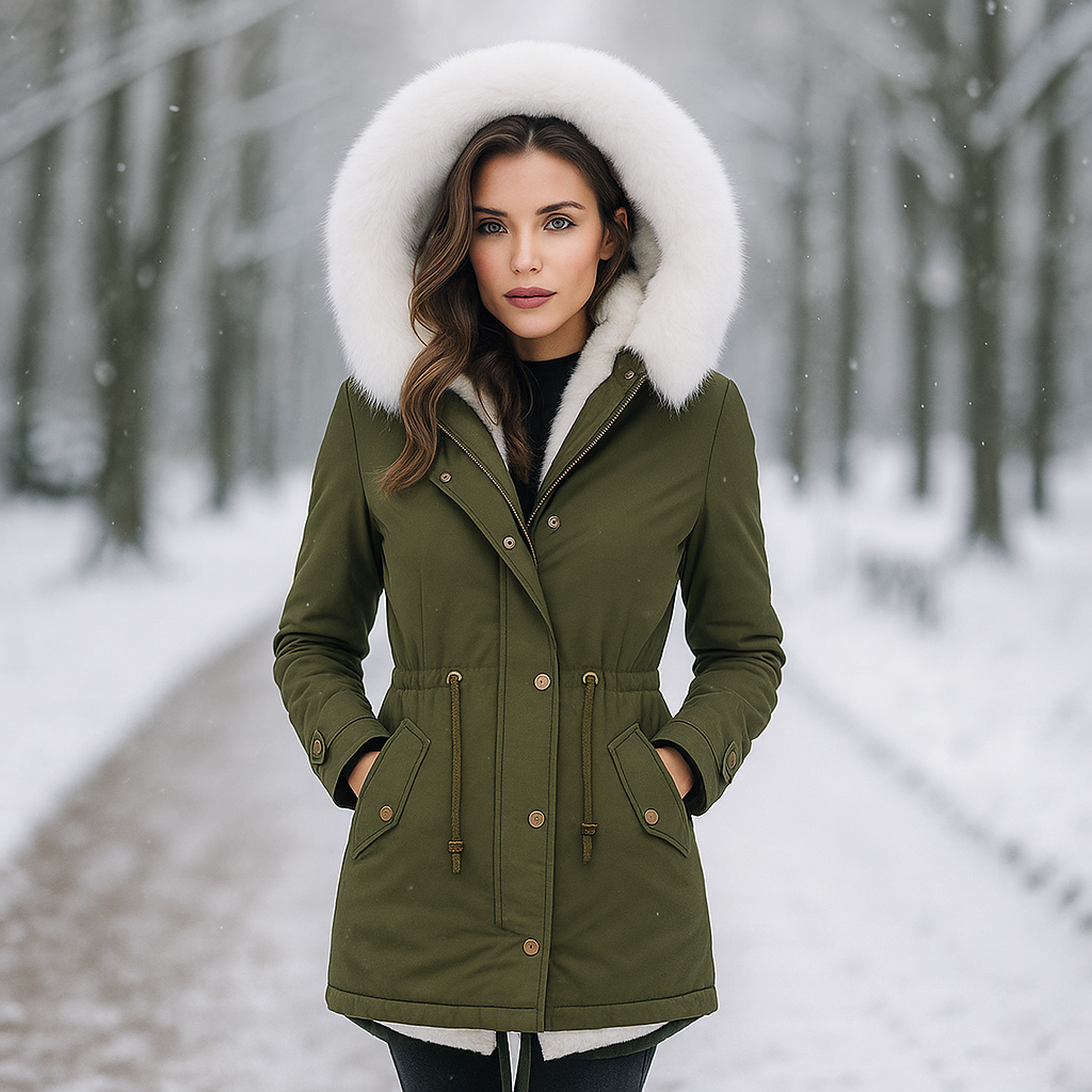 Zimní bunda Stilla Elegantní - Kapuce - Detail knoflíku - Teplá & Stylová