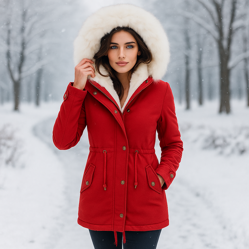 Zimní bunda Stilla Elegantní - Kapuce - Detail knoflíku - Teplá & Stylová