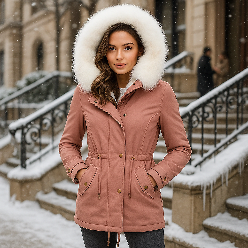 Zimní bunda Stilla Elegantní - Kapuce - Detail knoflíku - Teplá & Stylová