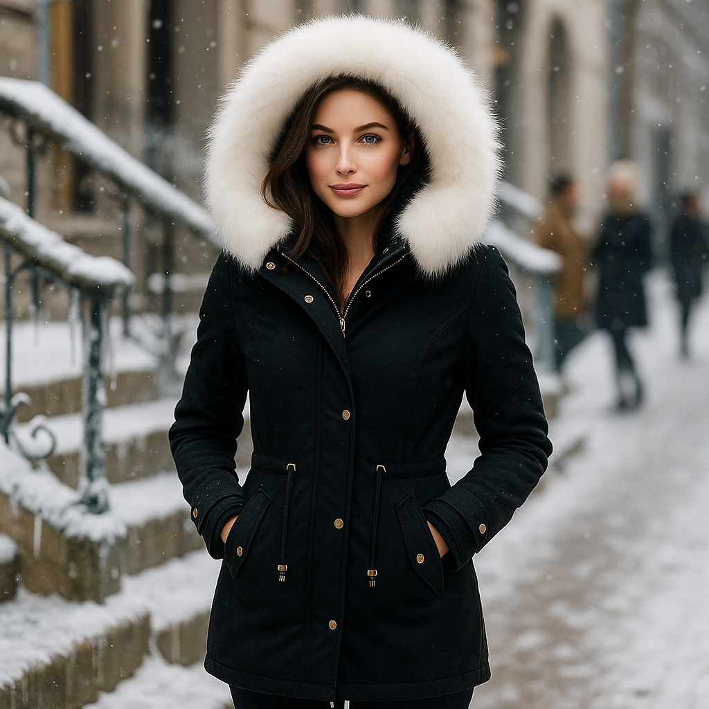 Zimní bunda Stilla Elegantní - Kapuce - Detail knoflíku - Teplá & Stylová