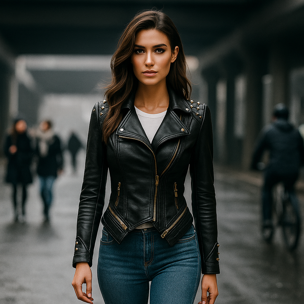 Gotická kožená bunda pro ženy - silný styl - jedinečný design