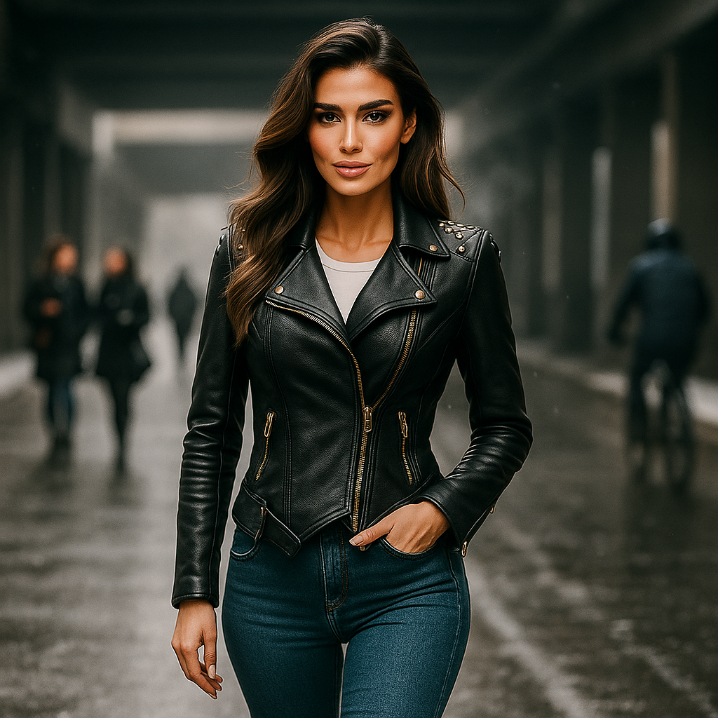 Gotická kožená bunda pro ženy - silný styl - jedinečný design