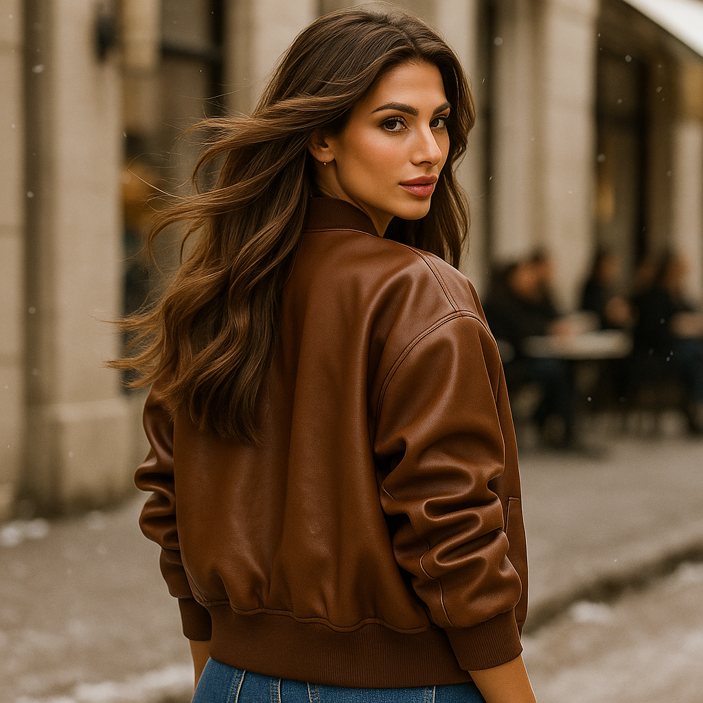 Oversize kožená bunda pro ženy - zipové zapínání