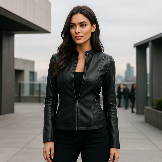 Dámská slim fit bunda – Mao límec – Zip – Délka ke kyčlím