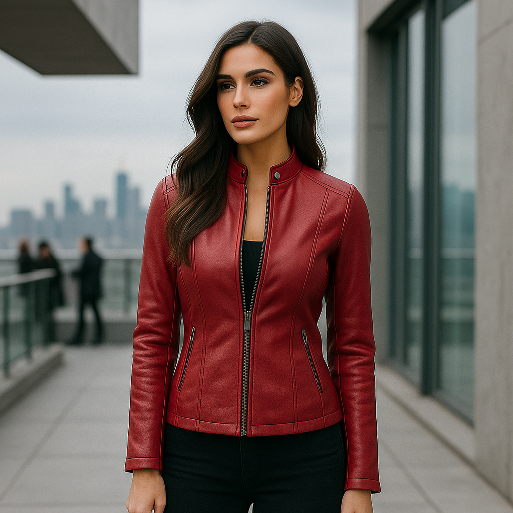 Dámská slim fit bunda – Mao límec – Zip – Délka ke kyčlím