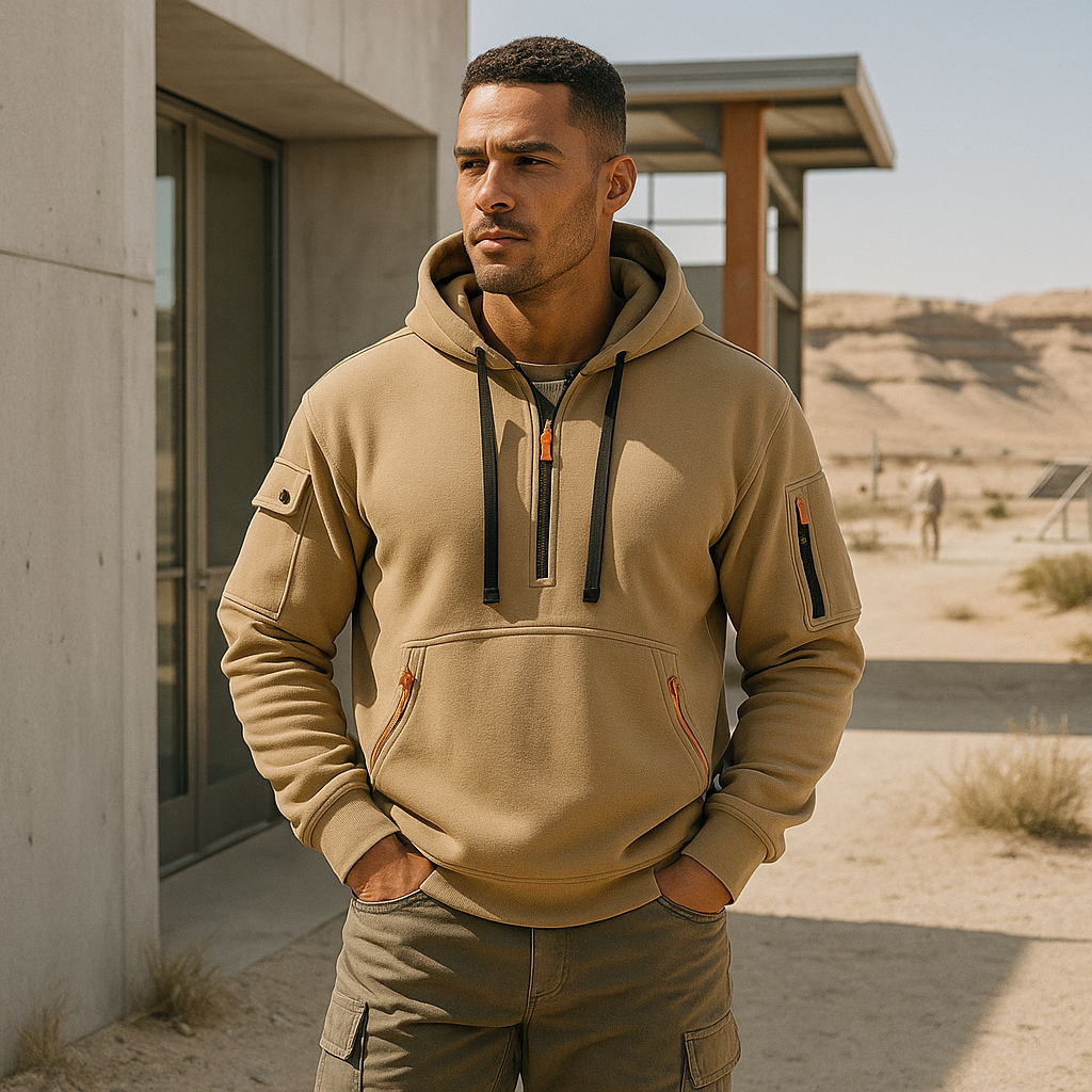 Sweatshirt homme - capuche - demi-zip - sport - entraînement