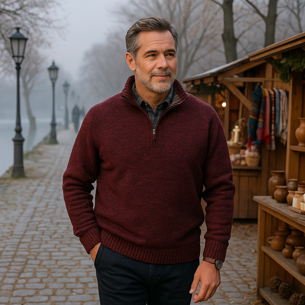 Pull homme - col montant - fermeture éclair - chaud - élégant