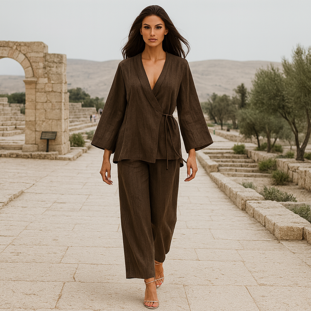 Costume féminin en lin - Élégant - Ensemble deux pièces
