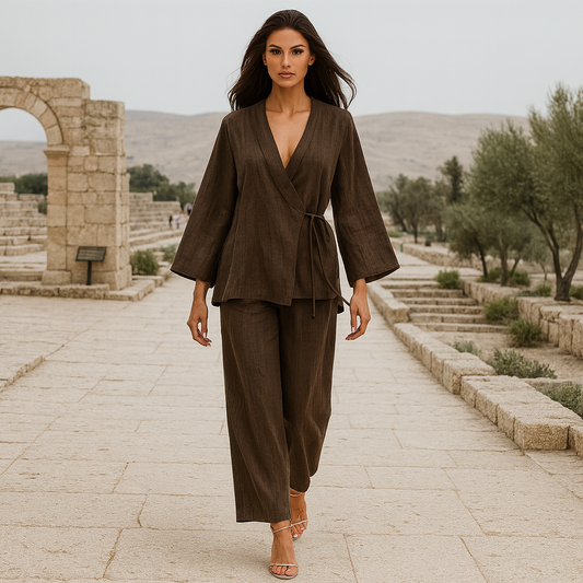 Costume féminin en lin - Élégant - Ensemble deux pièces
