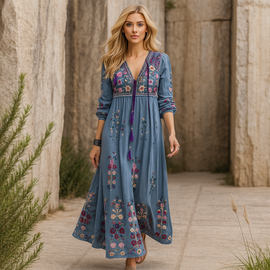 Robe Maxi Boho - Brodée - Légère - Franges
