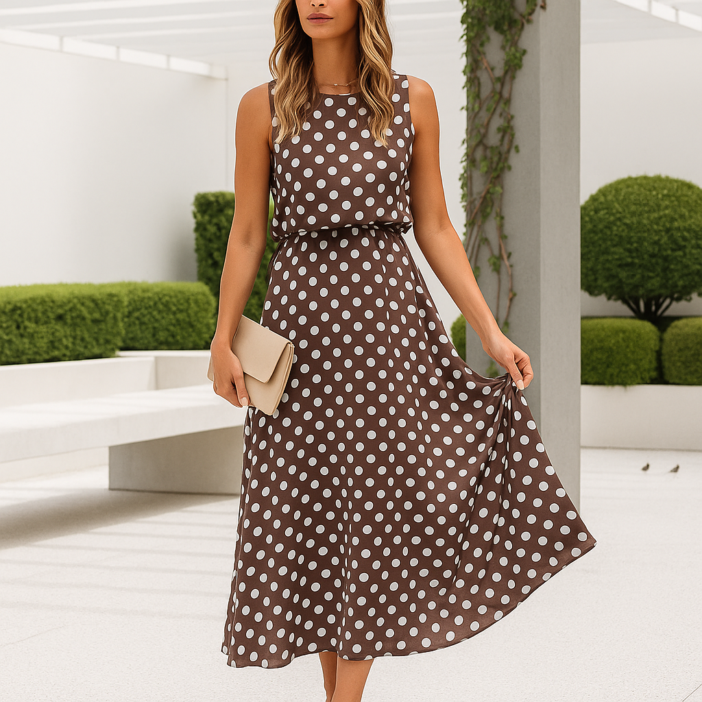 Robe de soirée maxi - à pois - sans manches - femme - élégante