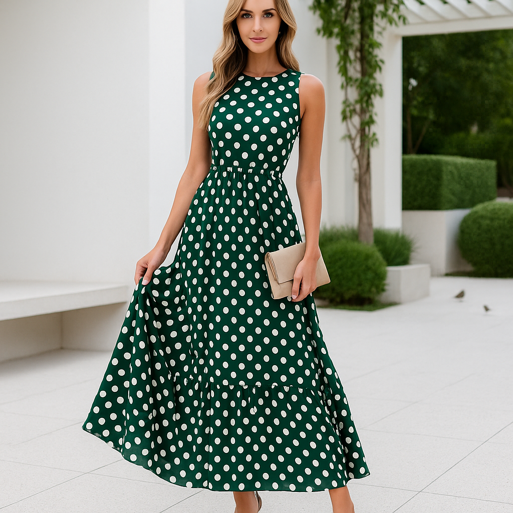 Robe de soirée maxi - à pois - sans manches - femme - élégante