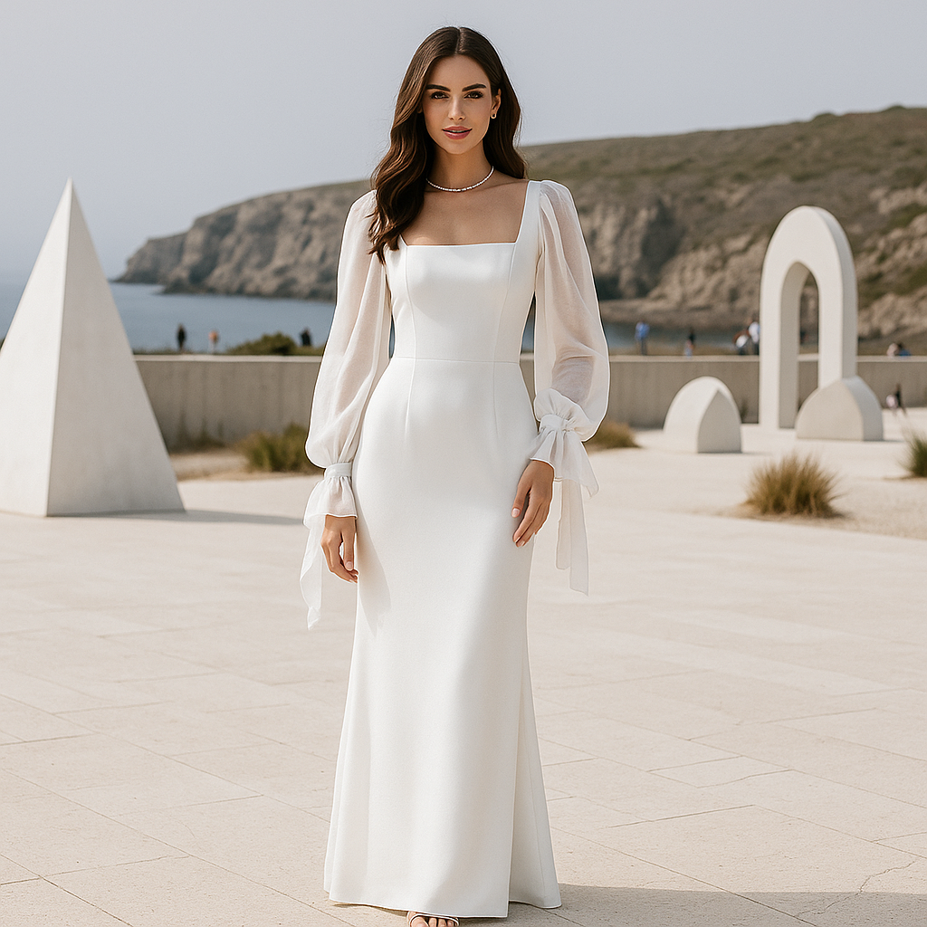 Robe de soirée maxi élégante - manches longues - femme