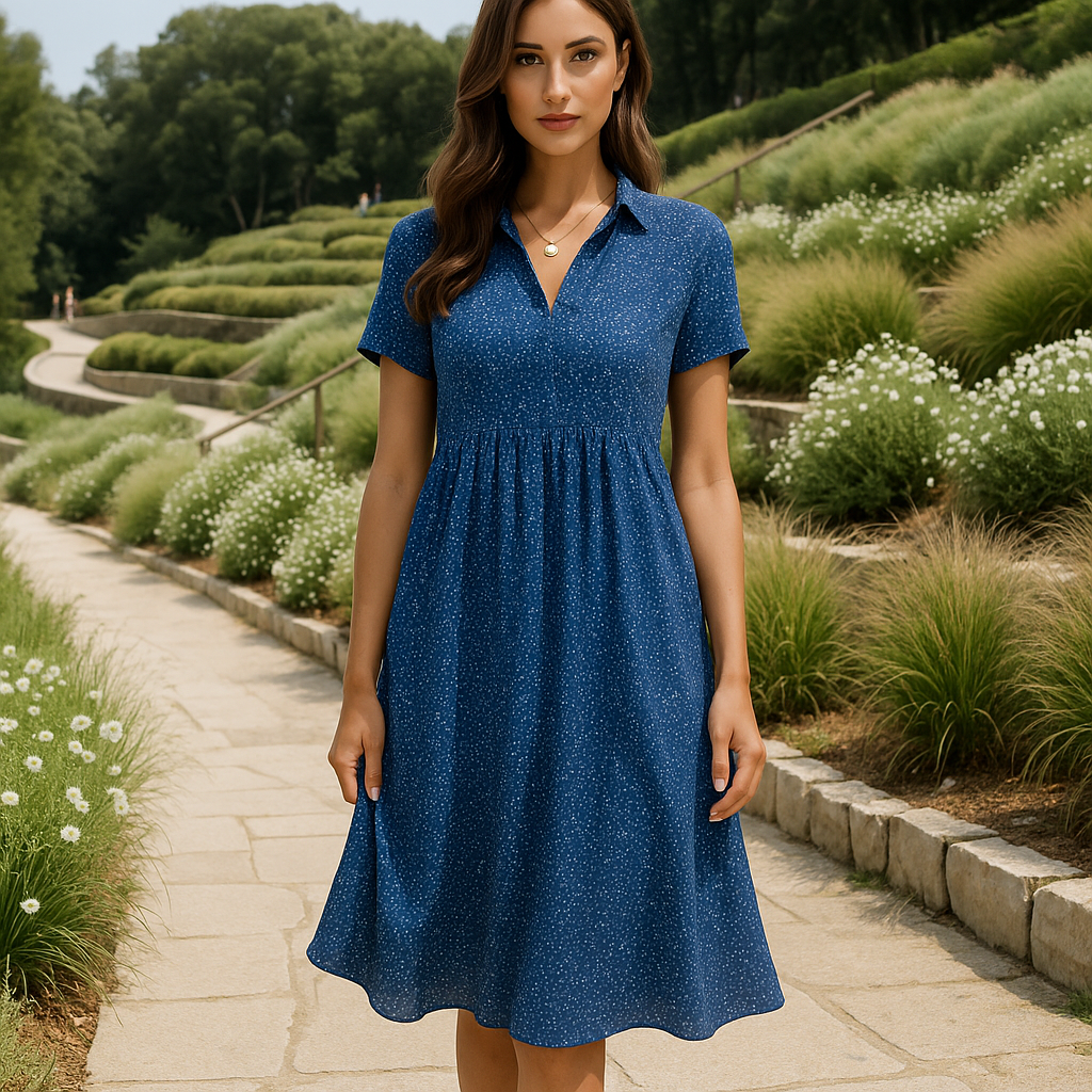 Robe chemise midi femme - manches courtes - élégante