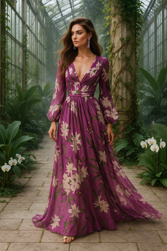 Torill - Robe de soirée maxi - Élégante - À fleurs - Femme