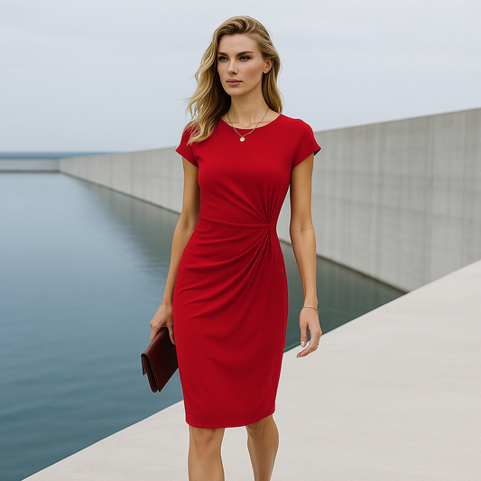 Robe de soirée cocktail élégante - manches courtes - femme