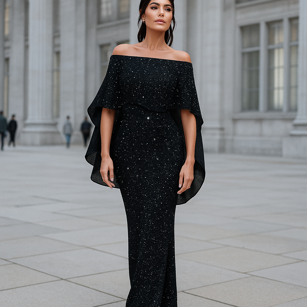 Verona - Robe de Soirée Maxi Élégante - Épaules Nues - Détails Brillants
