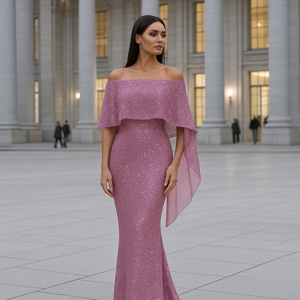 Verona - Robe de Soirée Maxi Élégante - Épaules Nues - Détails Brillants