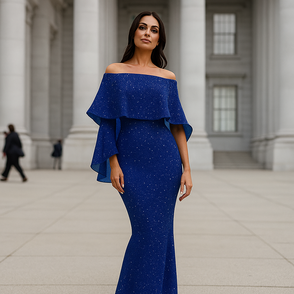 Verona - Robe de Soirée Maxi Élégante - Épaules Nues - Détails Brillants