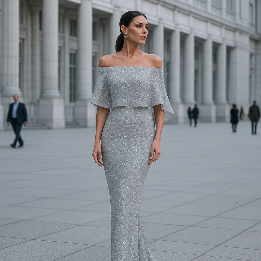 Verona - Robe de Soirée Maxi Élégante - Épaules Nues - Détails Brillants