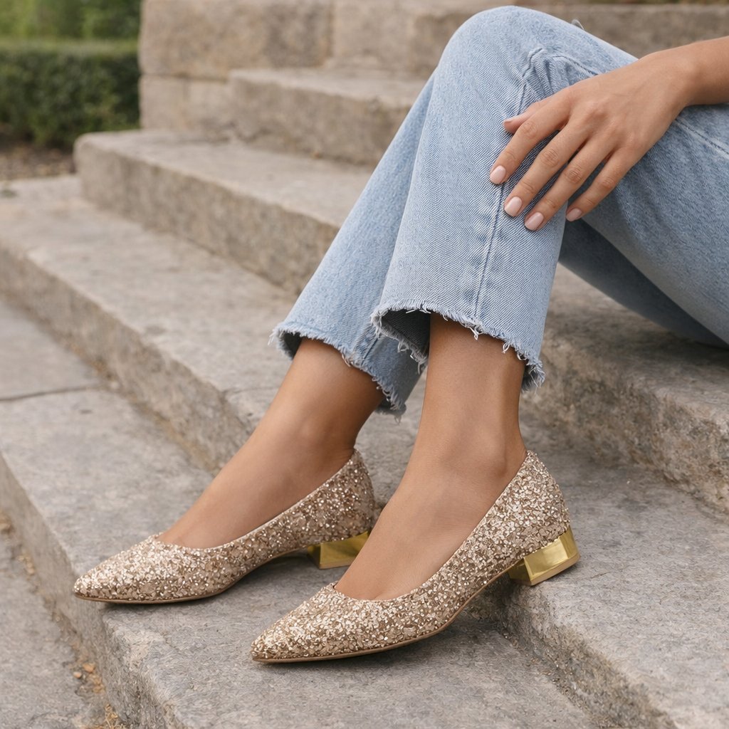 Ballerines pour femmes | Paillettes | Chaussures de soirée à talon bas
