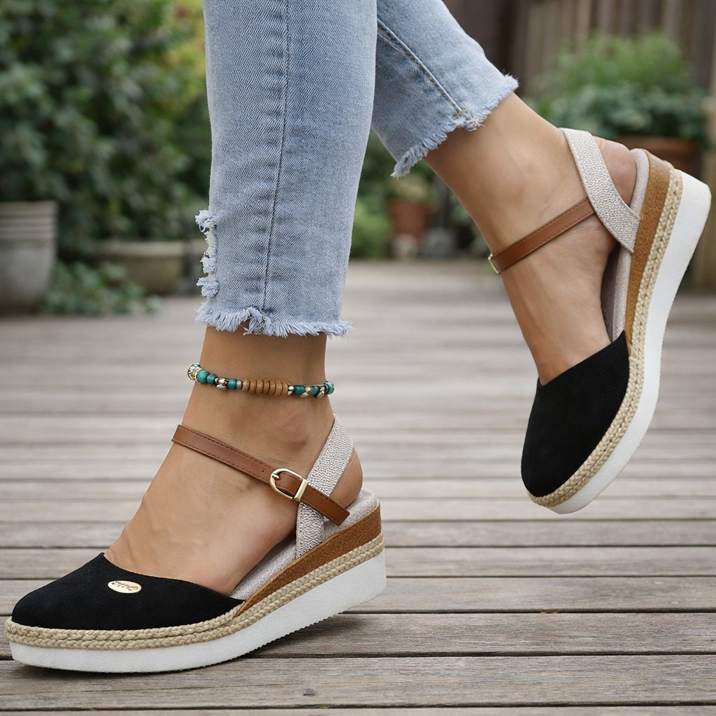 Sandales Compensées | Espadrille, Coupe Large | Plateforme Basse Confortable