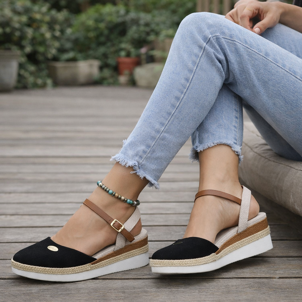 Sandales Compensées | Espadrille, Coupe Large | Plateforme Basse Confortable