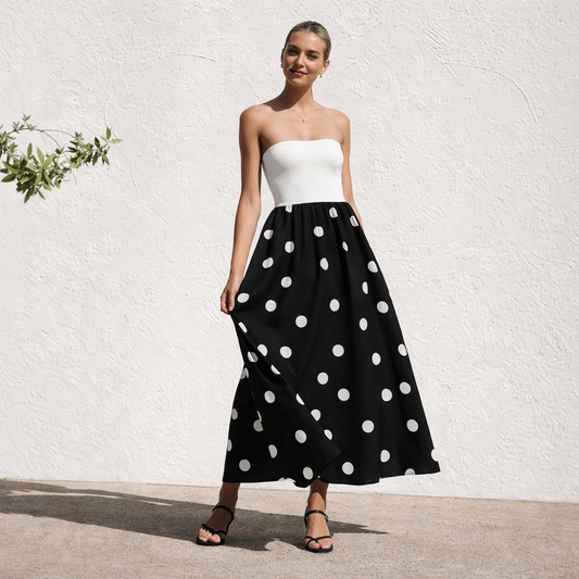 Robe sans bretelles pour femme trapèze à pois style élégant d'été