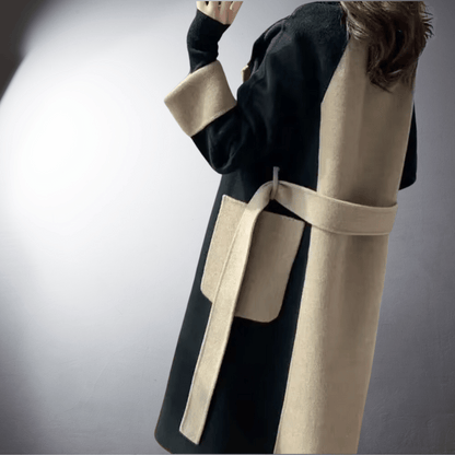 Manteau femme bicolore coupe droite longueur mi-cuisse pour l'hiver