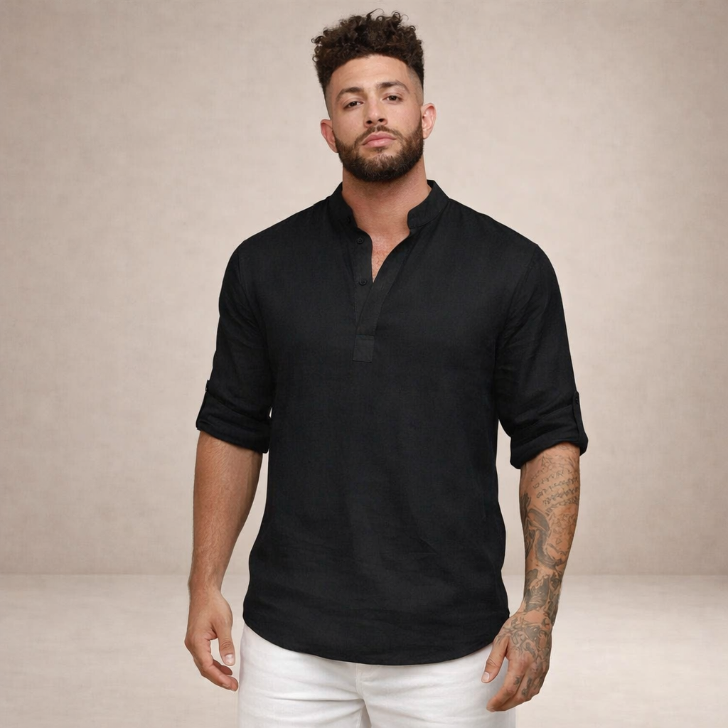 Chemise lin homme | Coupe régulière, manches longues, col officiel