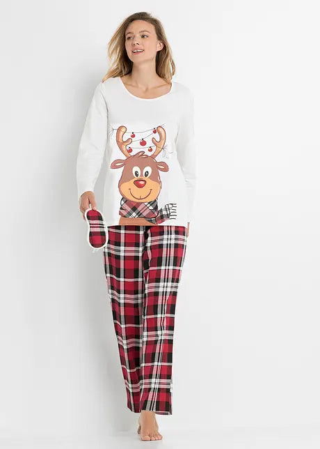 Pyjama Noël famille assorti coton manches longues motif festif