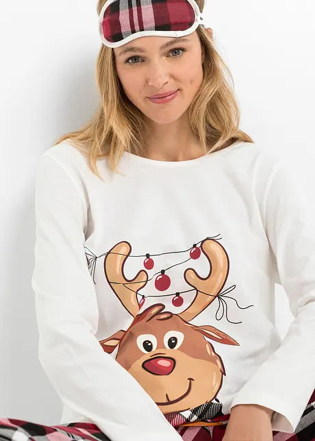 Pyjama Noël famille assorti coton manches longues motif festif