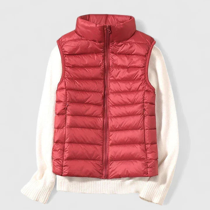 Doudoune courte femme sans manches multipoches coupe légère