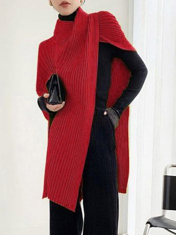 Sweater femme col montant asymétrique coupe ample couleur unie