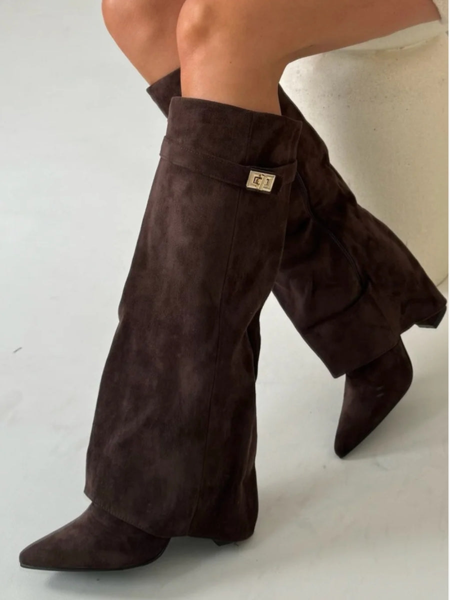 Bottes hautes en suède élégantes - Mode femme - Chic et confort-Chaussures-PARIS FEMME